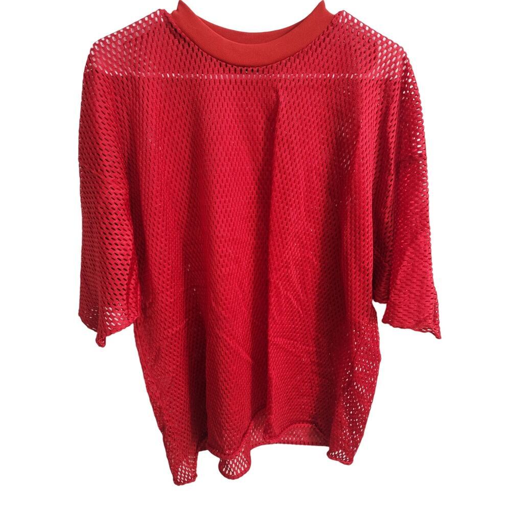 Vintage Indy Knit Mesh Jersey Red T-shirt Size XL